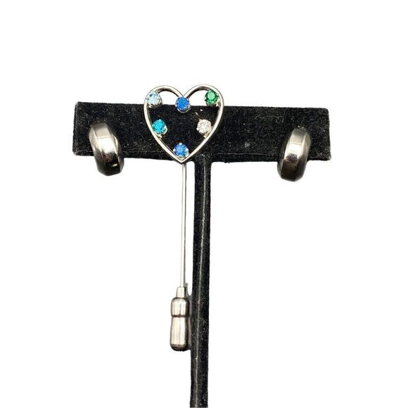 Vintage Anson Sterling silver 925 heart blue rhinestone stick pin and 925 small - Picture 9 of 9